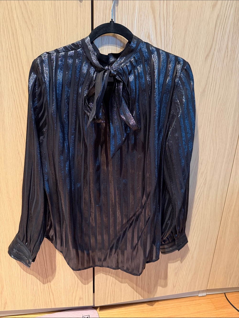 J. Crew Black Top With Shiny Strips, Bow on the Back and Lining - Picture 4 of 6